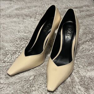 RAYE Beige Patent Pointed Toe Heels